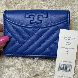 NWT Tory Burch Alexa Foldable Blue Quilted Wallet Royal Blue